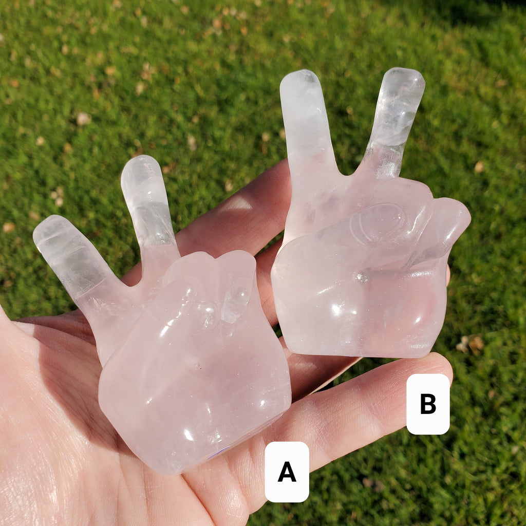 Light Rose Quartz Peace Sign - Unconditional Love, Compassion, Self Love - Pink Crystal Hand Carving Healing Gemstones