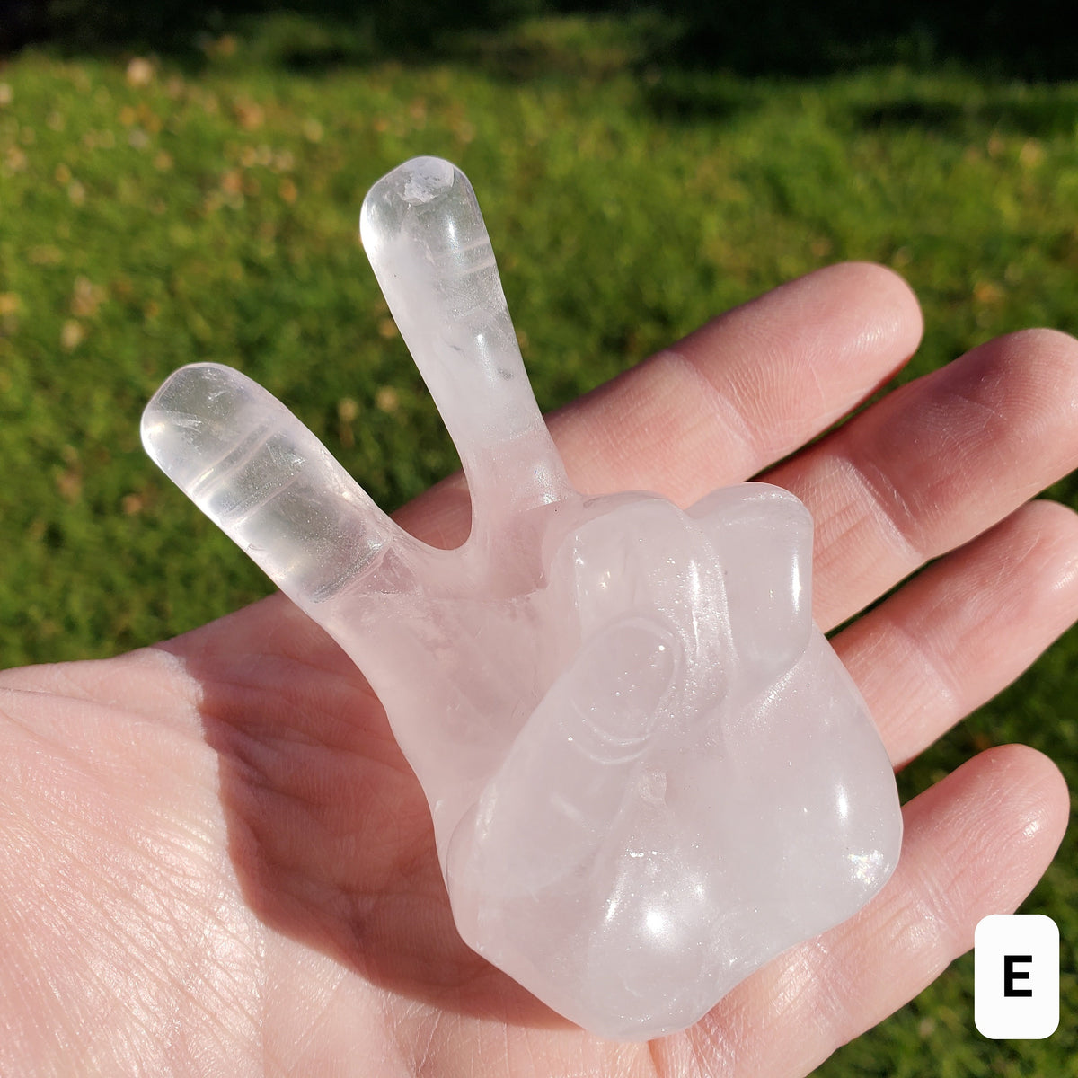 Light Rose Quartz Peace Sign - Unconditional Love, Compassion, Self Love - Pink Crystal Hand Carving Healing Gemstones