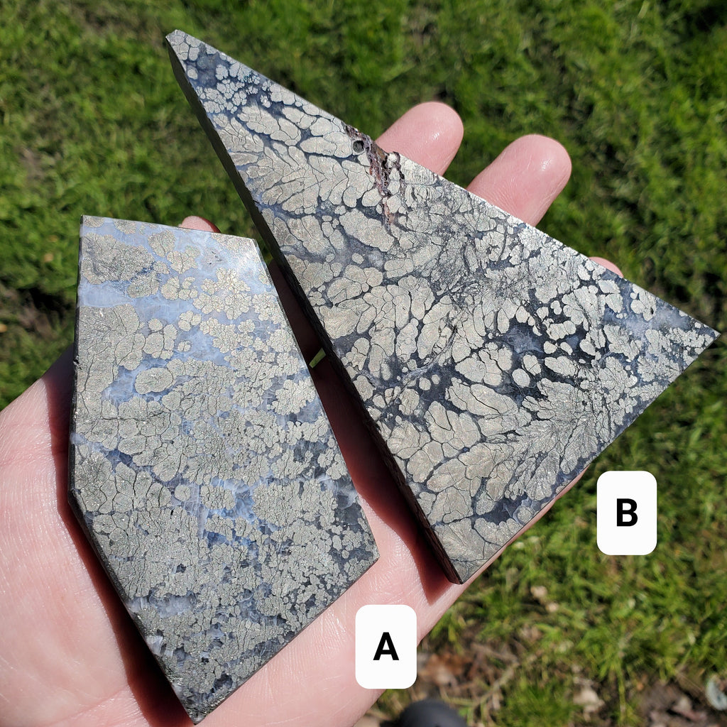 Pyrite Agate Slab with Stand - Blocks Negativity, Blocks EMF, Boost Personal Power - Crystal Pyrite in Agate Display Statement Gemstone