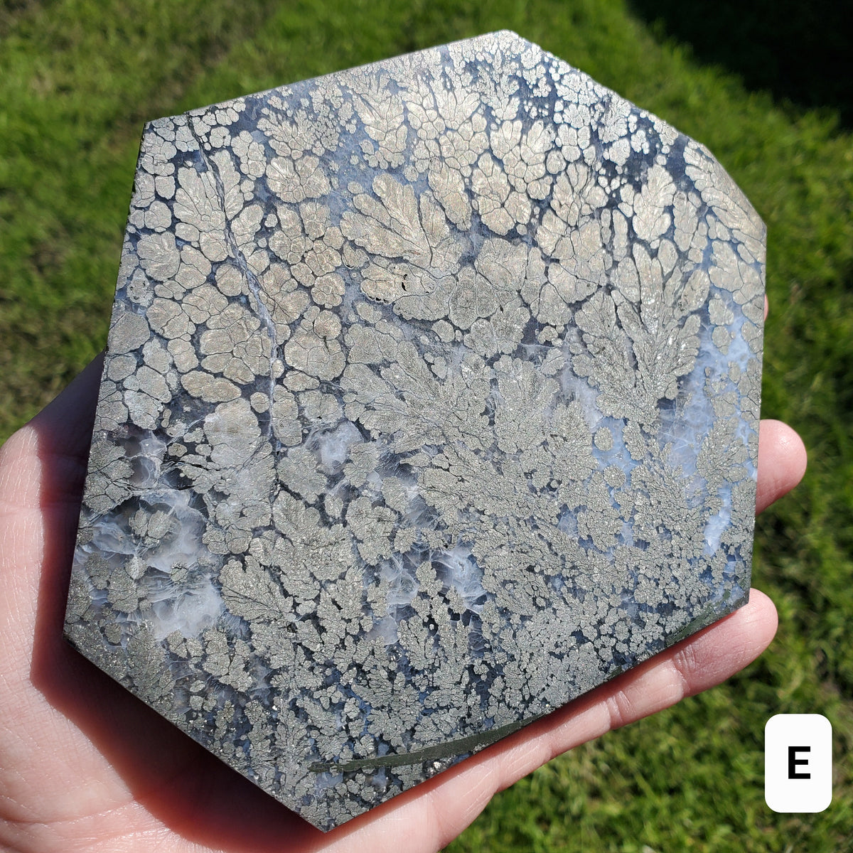 Pyrite Agate Slab with Stand - Blocks Negativity, Blocks EMF, Boost Personal Power - Crystal Pyrite in Agate Display Statement Gemstone