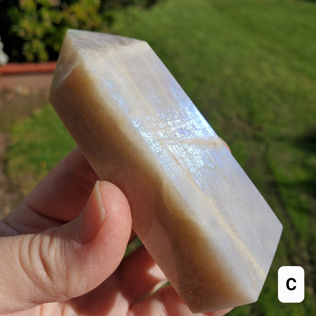Blue & Gold Flashy Moonstone Tower - Uplifting, Raises Vibration, Feminine Energy, Empowering - Flashy Crystal Point Healing Point Gemstone
