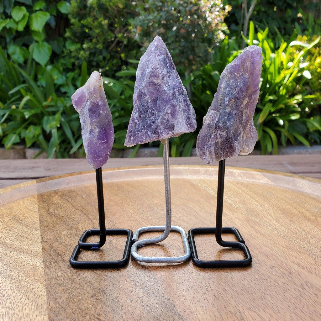 Raw Amethyst on Stand - Calming, Energetic Protection, Positivity, Connection - Purple Amethyst Crystal Healing Gemstones