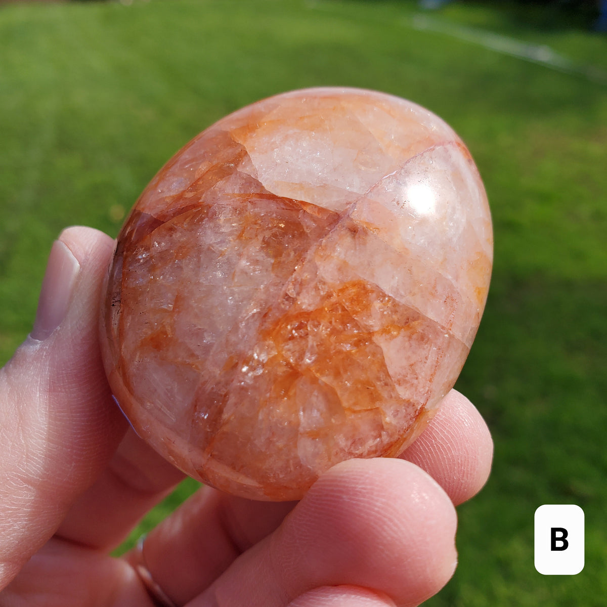 Fire Quartz Palm - Energizing, Motivation, Vitality, Reflection, Renewal - Quartz Crystal Palmstone Healing  For Meditation, Energy Work