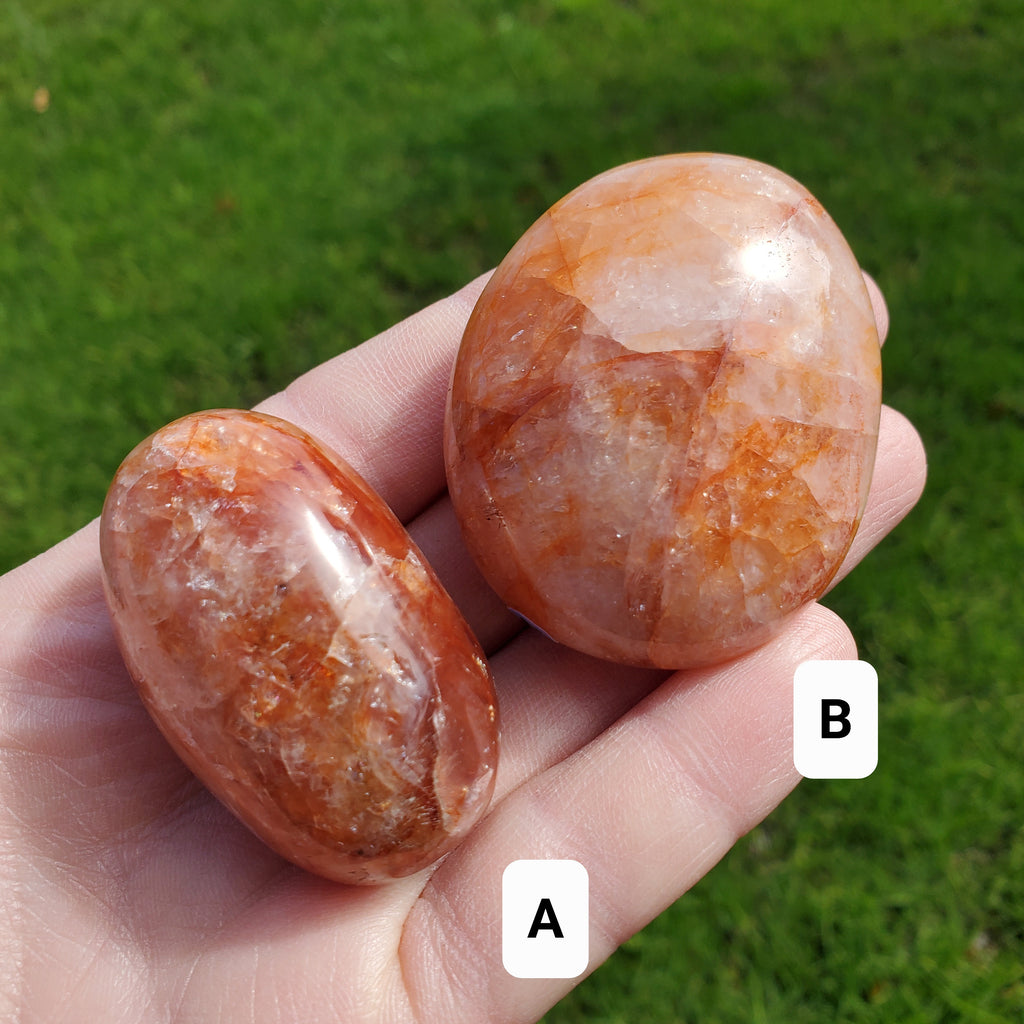 Fire Quartz Palm - Energizing, Motivation, Vitality, Reflection, Renewal - Quartz Crystal Palmstone Healing  For Meditation, Energy Work
