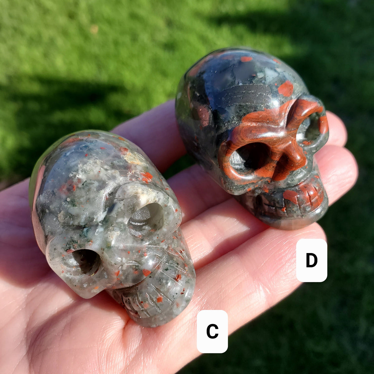 African Bloodstone Skull - Calming, Grounding, Persistence, Courage - 2" Black and Red Crystal Skull Carving Healing Gemstone
