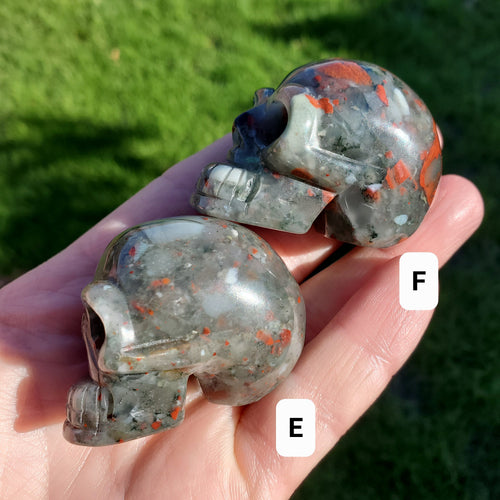 African Bloodstone Skull - Calming, Grounding, Persistence, Courage - 2" Black and Red Crystal Skull Carving Healing Gemstone