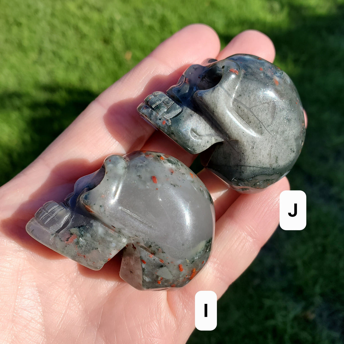 African Bloodstone Skull - Calming, Grounding, Persistence, Courage - 2" Black and Red Crystal Skull Carving Healing Gemstone