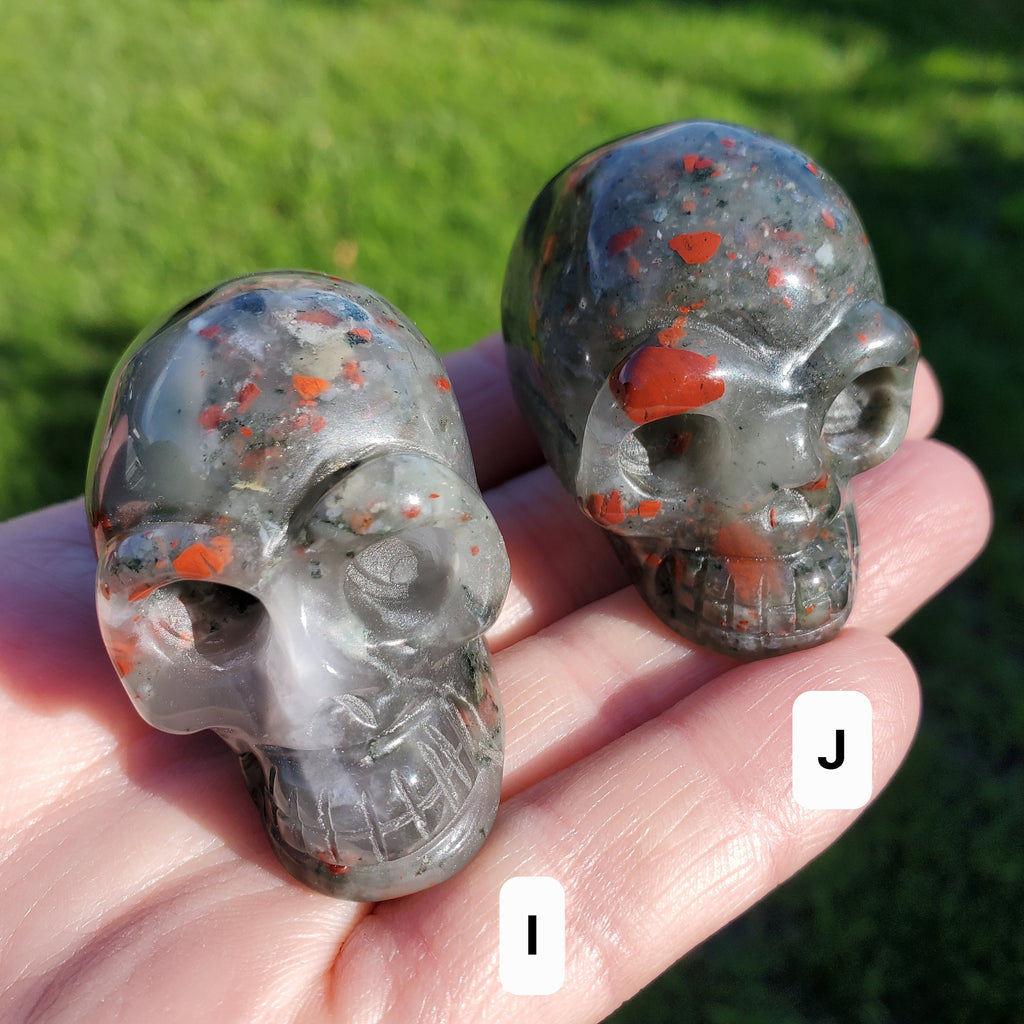 African Bloodstone Skull - Calming, Grounding, Persistence, Courage - 2" Black and Red Crystal Skull Carving Healing Gemstone