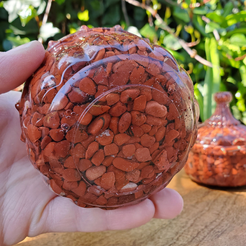 Red Jasper Trinket Jar | Handmade Resin Jar with Red Jasper Chip Stones - Cellular Healing, Creativity, Reflection - Red Room Stash Jar