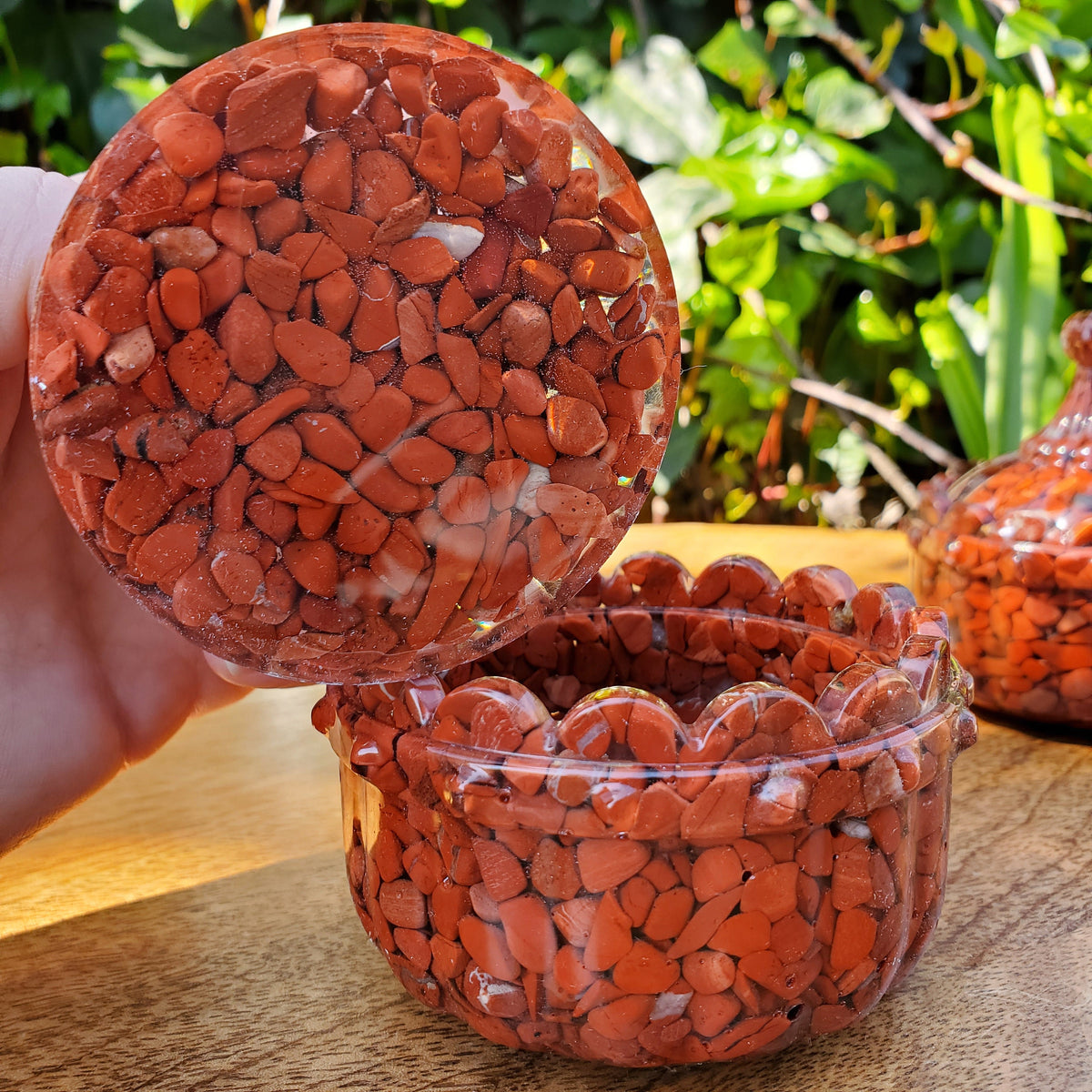 Red Jasper Trinket Jar | Handmade Resin Jar with Red Jasper Chip Stones - Cellular Healing, Creativity, Reflection - Red Room Stash Jar