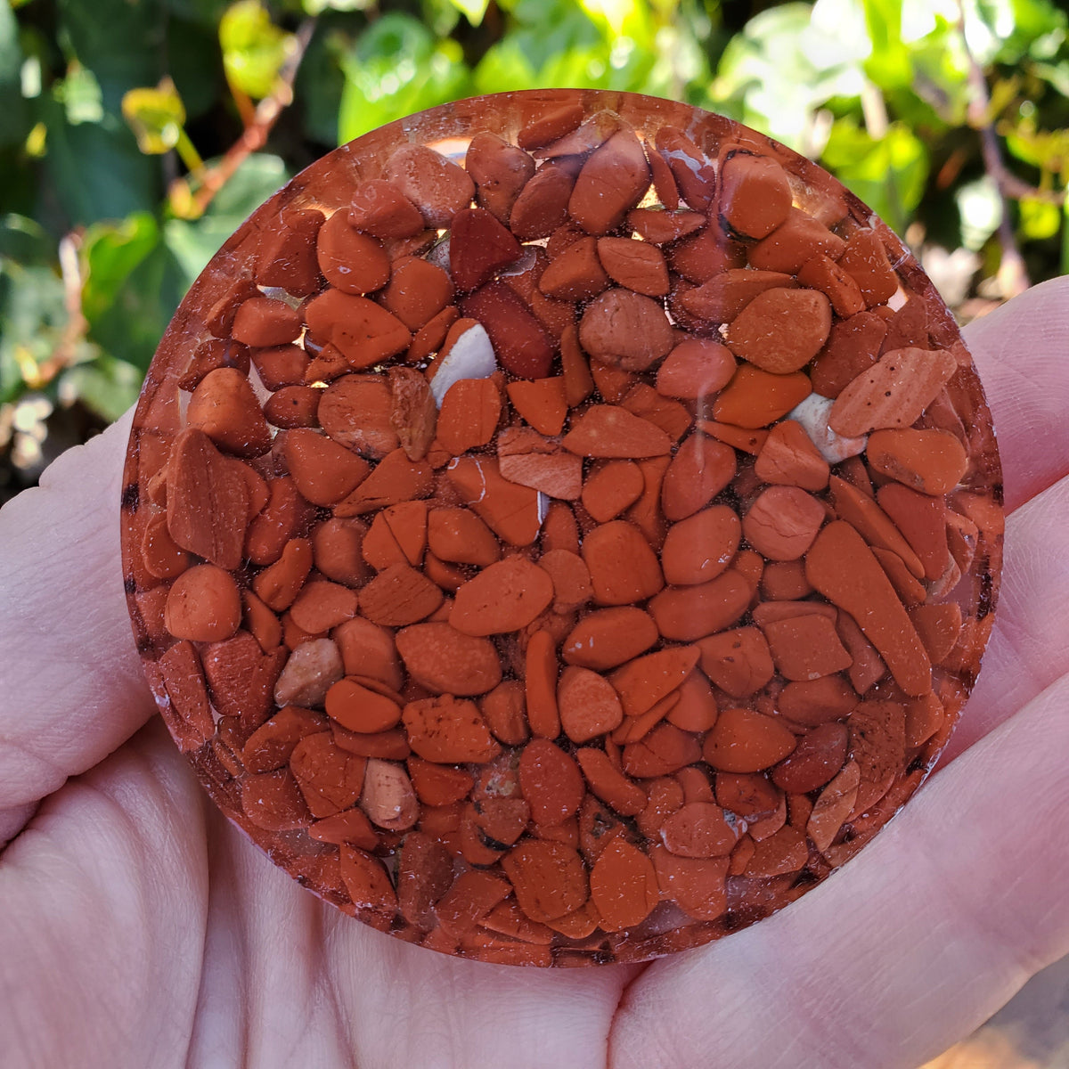 Red Jasper Trinket Jar | Handmade Resin Jar with Red Jasper Chip Stones - Cellular Healing, Creativity, Reflection - Red Room Stash Jar