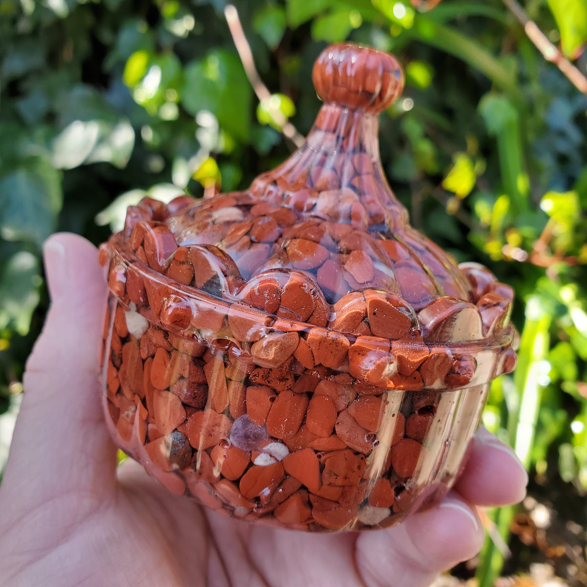 Red Jasper Trinket Jar | Handmade Resin Jar with Red Jasper Chip Stones - Cellular Healing, Creativity, Reflection - Red Room Stash Jar