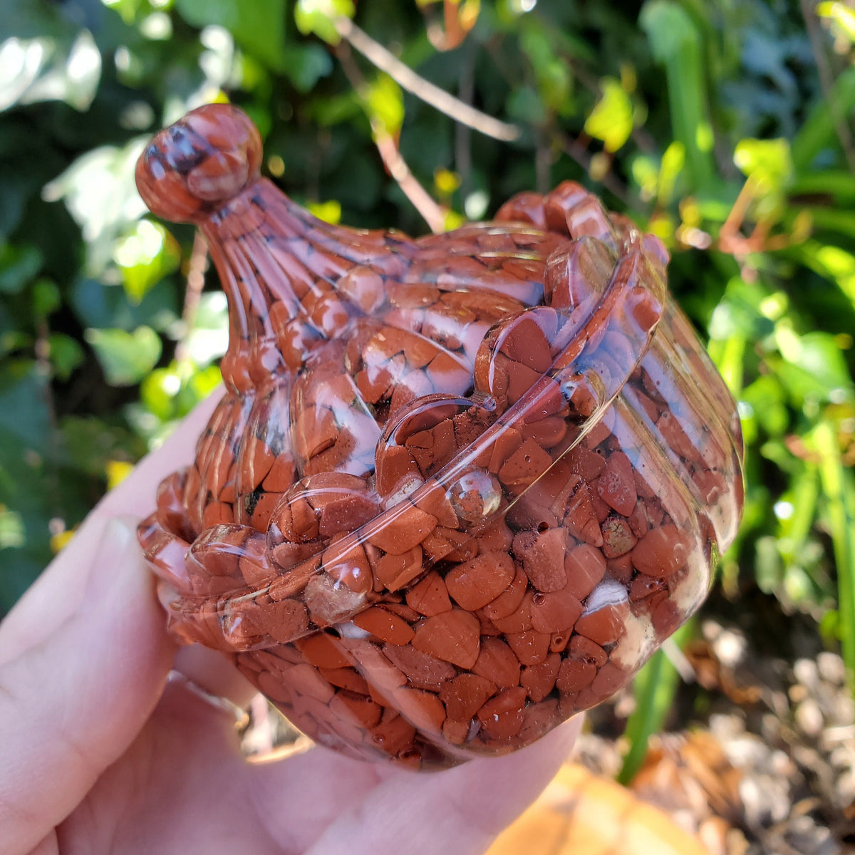 Red Jasper Trinket Jar | Handmade Resin Jar with Red Jasper Chip Stones - Cellular Healing, Creativity, Reflection - Red Room Stash Jar