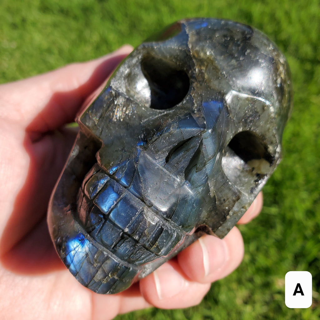 Flashy Labradorite Skull - Awareness, Connection, Intuition, Wisdom - 3.5" Labradorite Healing Crystal Lab Skull Carving