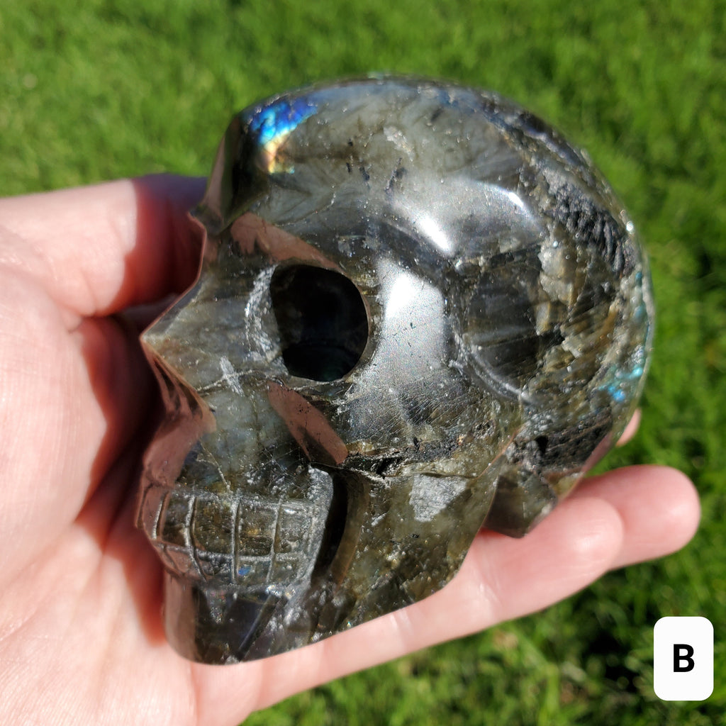 Flashy Labradorite Skull - Awareness, Connection, Intuition, Wisdom - 3.5" Labradorite Healing Crystal Lab Skull Carving