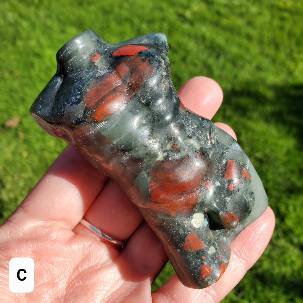 African Bloodstone Male Figure - Calming, Grounding, Persistence, Courage - Black and Red Crystal Male Healing Gemstone