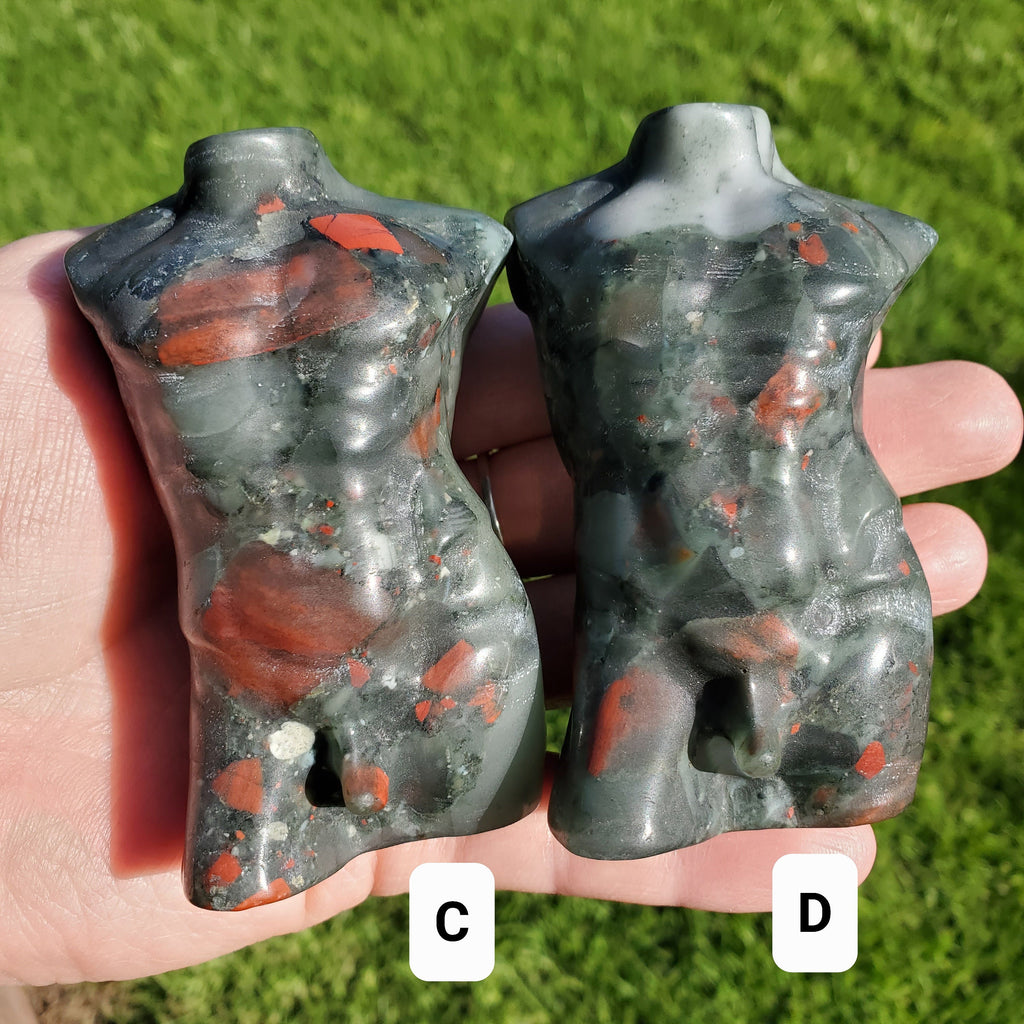 African Bloodstone Male Figure - Calming, Grounding, Persistence, Courage - Black and Red Crystal Male Healing Gemstone
