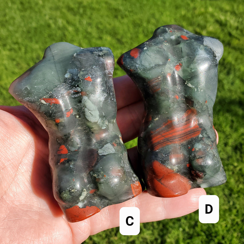 African Bloodstone Male Figure - Calming, Grounding, Persistence, Courage - Black and Red Crystal Male Healing Gemstone