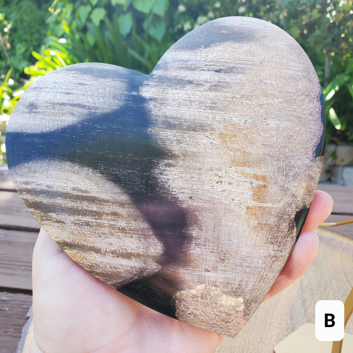Big Petrified Palm Root Fossil Heart on Stand - Calming, Cleansing, Positive Energy, Wisdom - Crystal Heart Wooden Stone Healing Gemstone