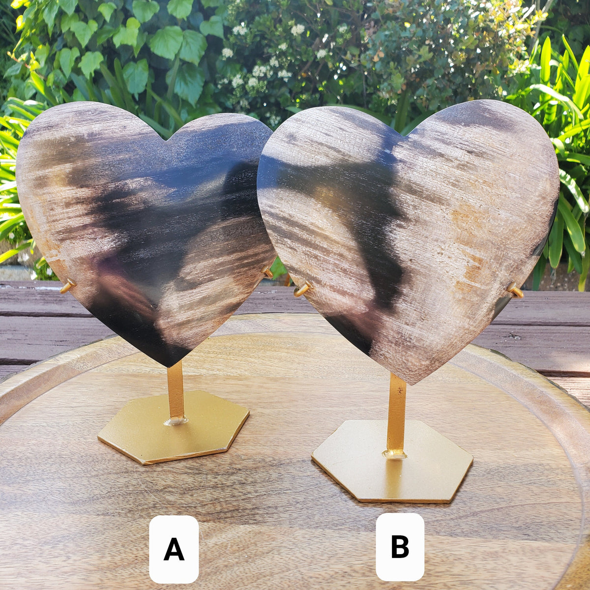 Big Petrified Palm Root Fossil Heart on Stand - Calming, Cleansing, Positive Energy, Wisdom - Crystal Heart Wooden Stone Healing Gemstone