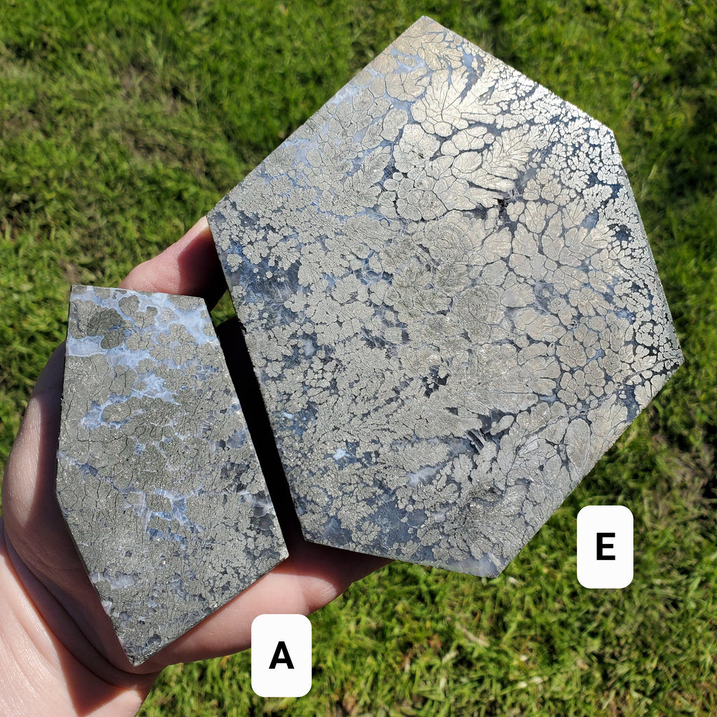 Pyrite Agate Slab with Stand - Blocks Negativity, Blocks EMF, Boost Personal Power - Crystal Pyrite in Agate Display Statement Gemstone