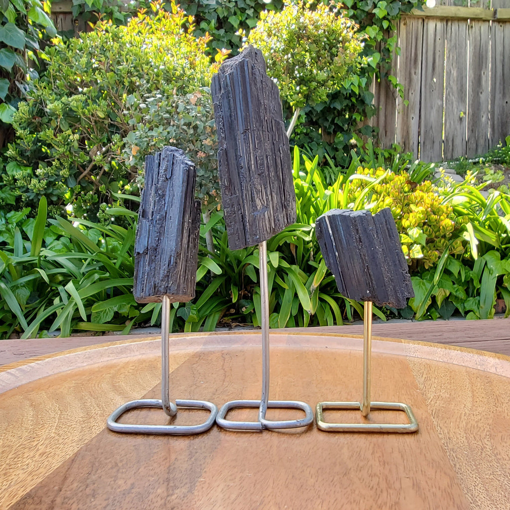 Raw Black Tourmaline on Stand - Energetic Protection, Grounding, Deflects Negativity - Tourmaline Healing Crystals Gemstone