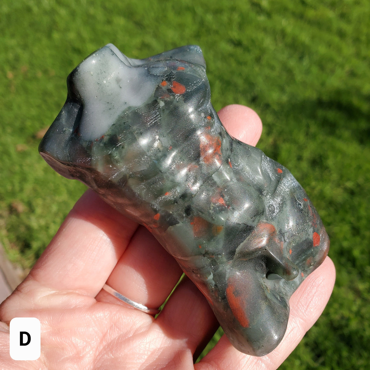 African Bloodstone Male Figure - Calming, Grounding, Persistence, Courage - Black and Red Crystal Male Healing Gemstone