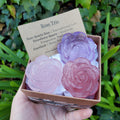 Crystal Rose Trio with Gift Box - Amethyst, Rose Quartz & Strawberry Quartz - Unconditional Love, Gratitude, Stress Relief - Flower Set