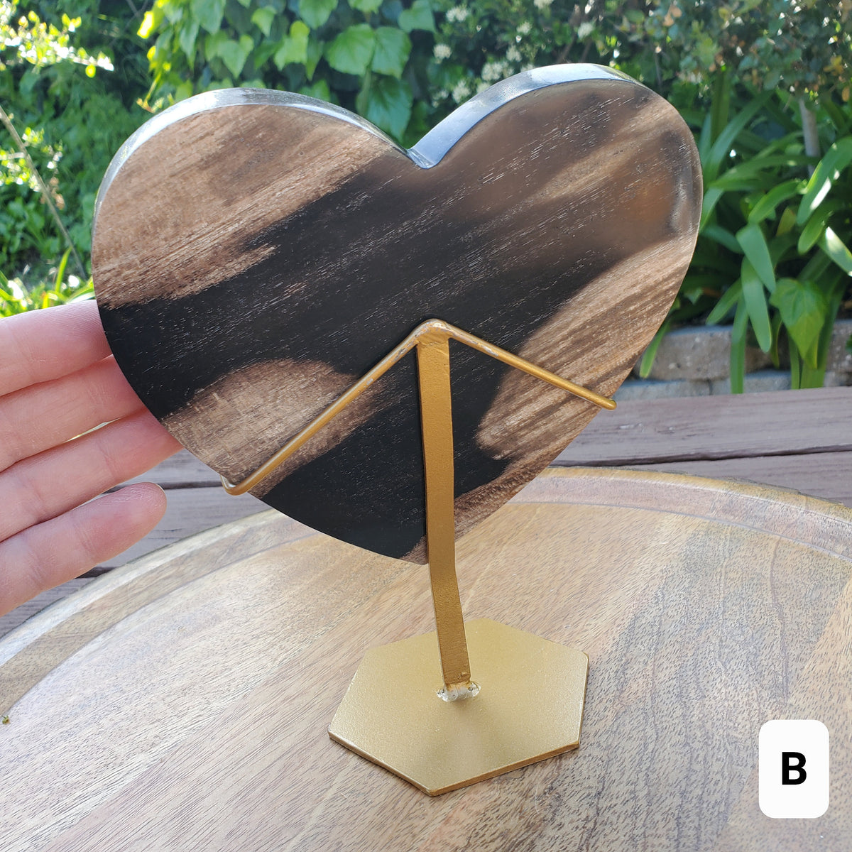 Big Petrified Palm Root Fossil Heart on Stand - Calming, Cleansing, Positive Energy, Wisdom - Crystal Heart Wooden Stone Healing Gemstone