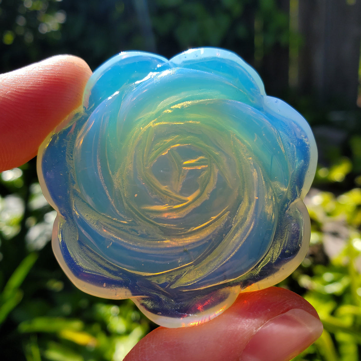 Opalite Flower Carving - Confidence, Boost Inner Power, Stabilizing - Transparent Glass Rose Crystal Healing Gemstone