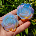 Opalite Flower Carving - Confidence, Boost Inner Power, Stabilizing - Transparent Glass Rose Crystal Healing Gemstone