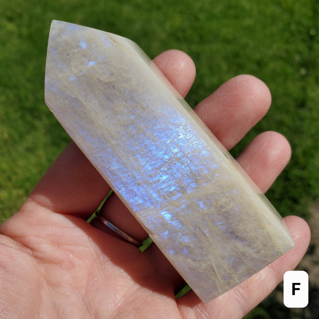 Blue & Gold Flashy Moonstone Tower - Uplifting, Raises Vibration, Feminine Energy, Empowering - Flashy Crystal Point Healing Point Gemstone