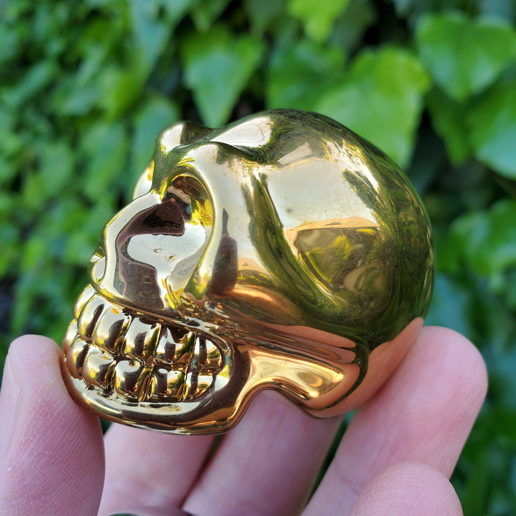 Small Gold Skull or Silver Skull - Helps Release Anger and Negativity - 3D Glass Crystal Carving Halloween Decor, Spooky Scary Skeleton