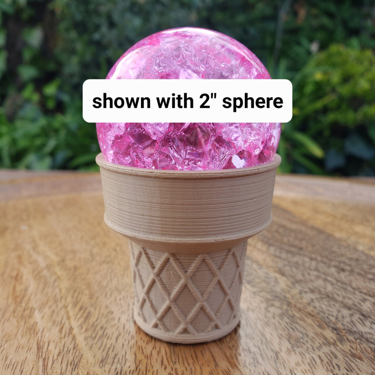 Ice Cream Cone Sphere Stand - Will Hold Any 2" Sphere - Choose: Stand Only or with Crackle Ball - Crystal Ball Stand Holder Display