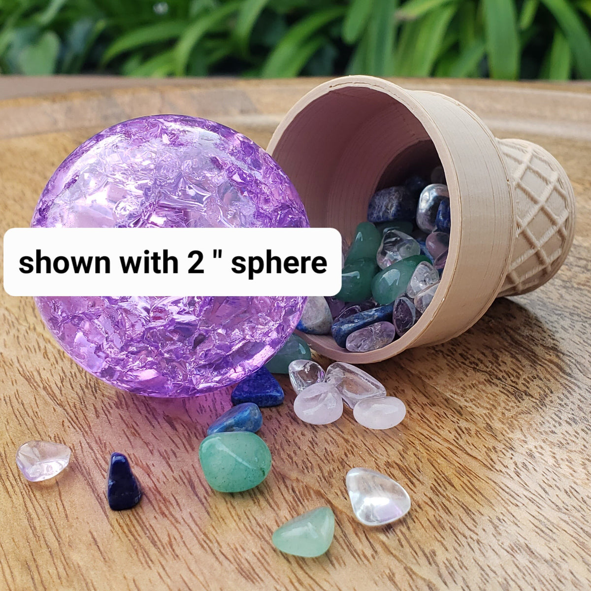 Ice Cream Cone Sphere Stand - Will Hold Any 2" Sphere - Choose: Stand Only or with Crackle Ball - Crystal Ball Stand Holder Display