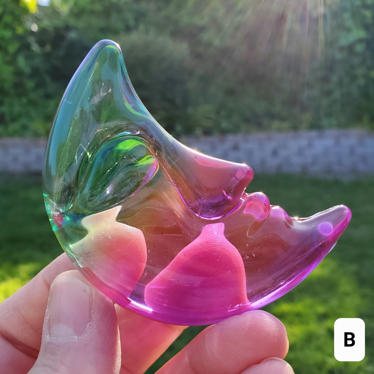 Aura Glass Moon - Light Reflecting Crystal Moon - Helps Release Anger and Negativity - 2.7" Aura Moon Carving
