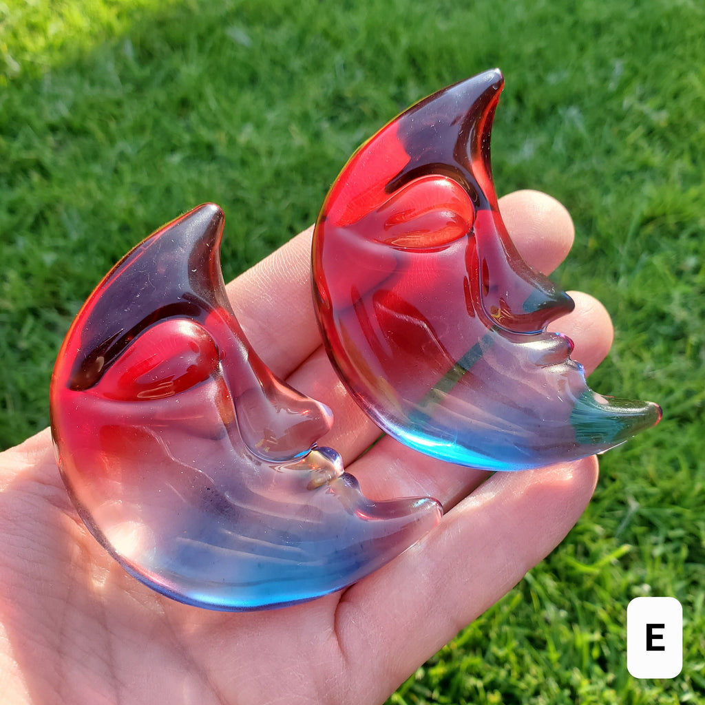 Aura Glass Moon - Light Reflecting Crystal Moon - Helps Release Anger and Negativity - 2.7" Aura Moon Carving