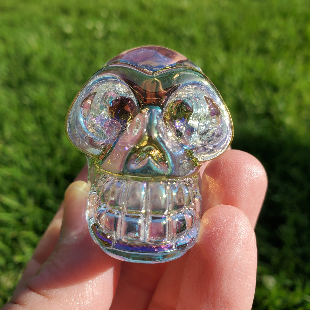 Aura Glass Skull - Helps Release Anger and Negativity - 1.7" Crystal Skull 3D Carving Halloween Spooky Scary Skeleton Decor