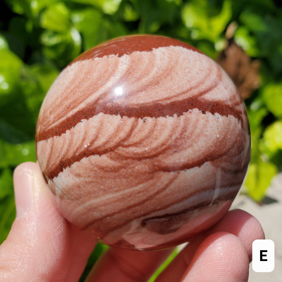 Picture Stone Jasper Sphere on Wooden Stand - Grounding, Harmonizing, Soothing, Creativity - Crystal Ball Healing Gemstone Statement