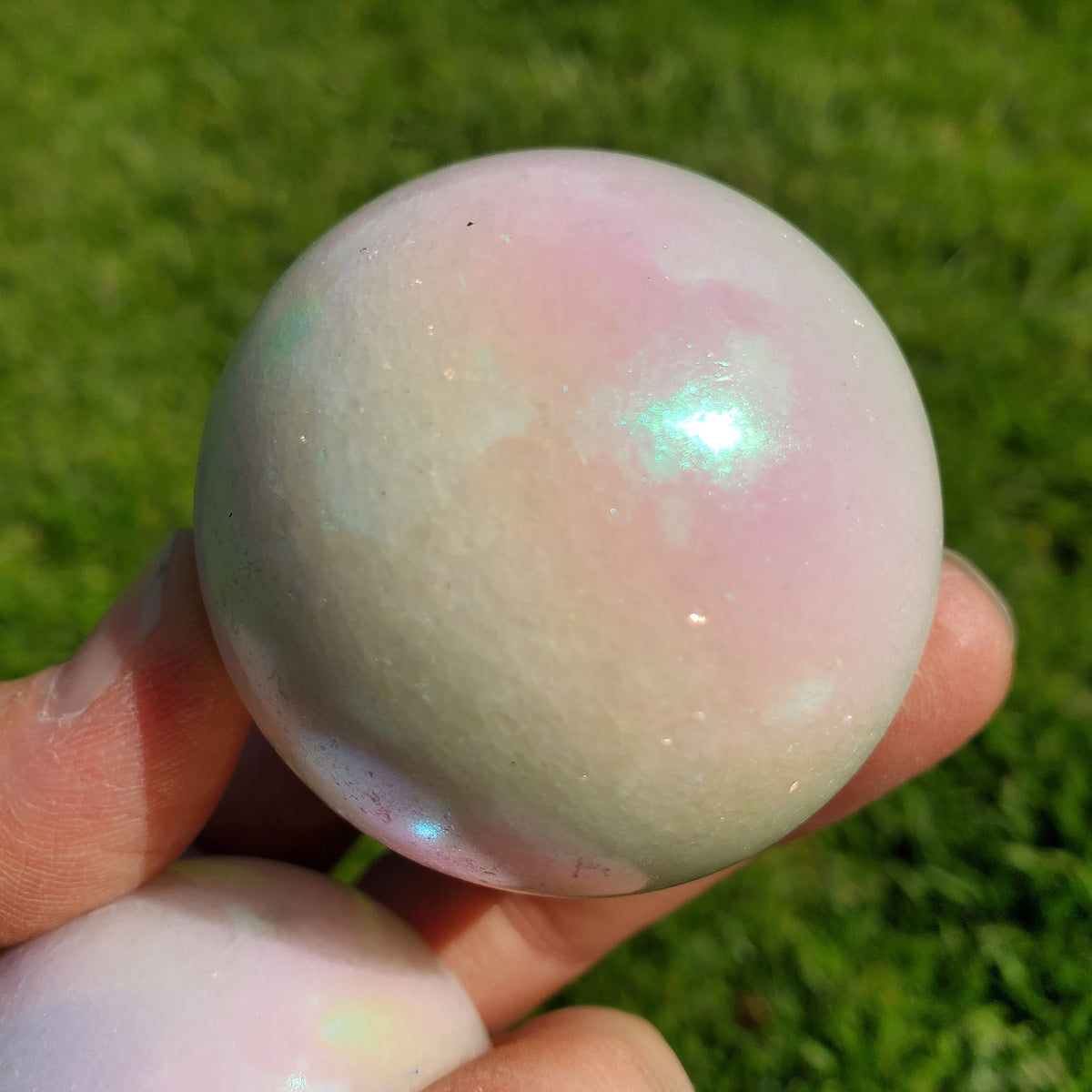 Aura White Jade Sphere - Peaceful, Calm, Love Energy - 1.95" White Jade Crystal Ball Healing Rainbow Gemstones
