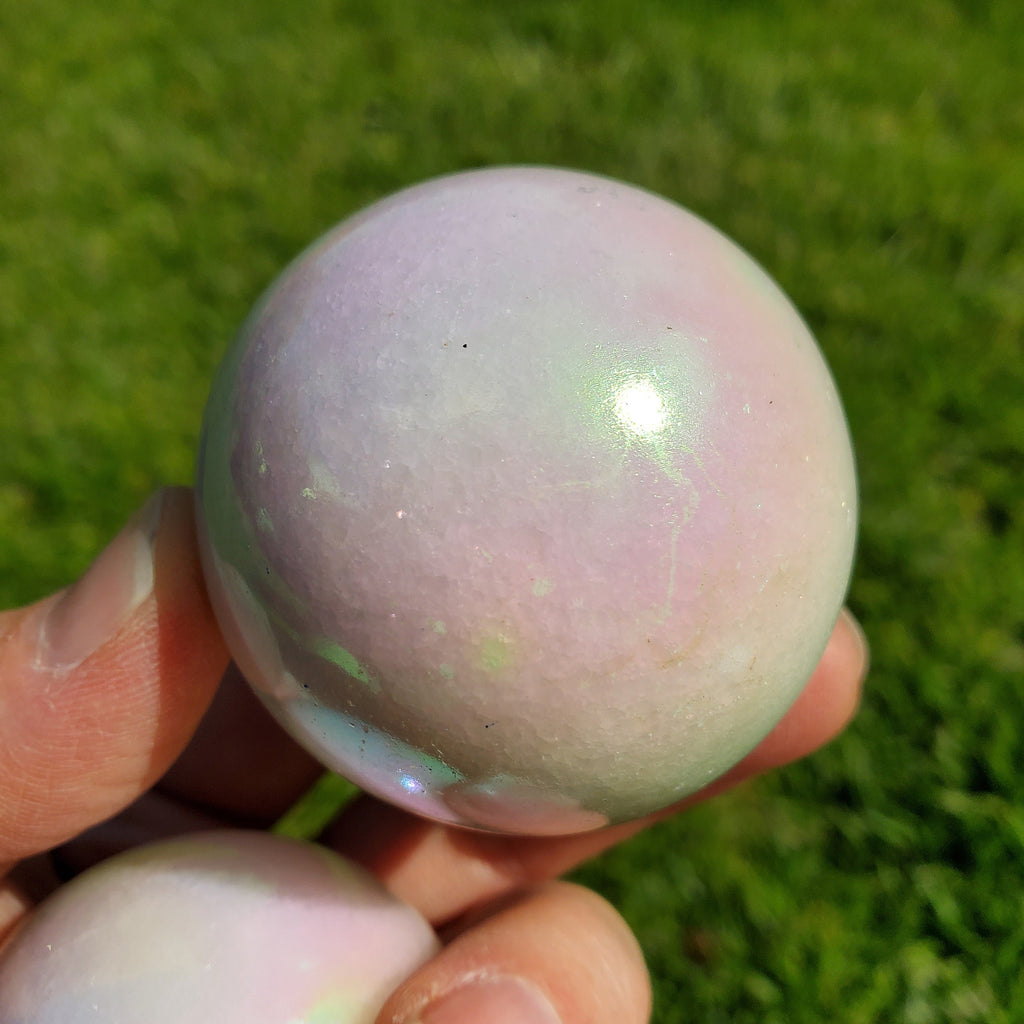 Aura White Jade Sphere - Peaceful, Calm, Love Energy - 1.95" White Jade Crystal Ball Healing Rainbow Gemstones