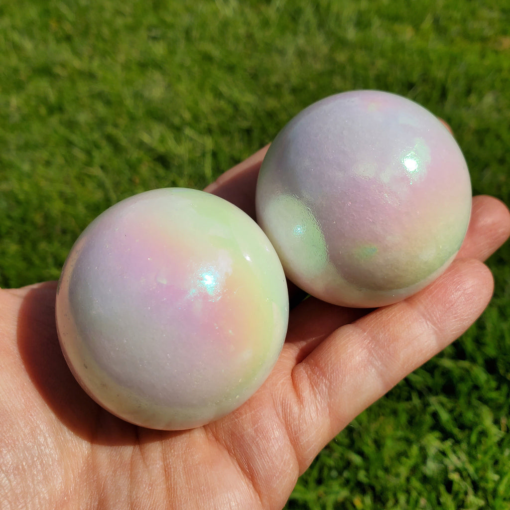 Aura White Jade Sphere - Peaceful, Calm, Love Energy - 1.95" White Jade Crystal Ball Healing Rainbow Gemstones