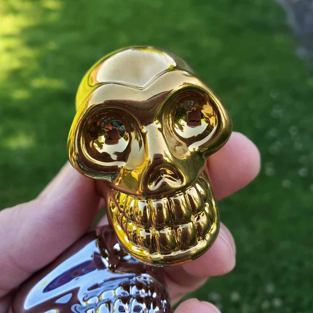 Small Gold Skull or Silver Skull - Helps Release Anger and Negativity - 3D Glass Crystal Carving Halloween Decor, Spooky Scary Skeleton