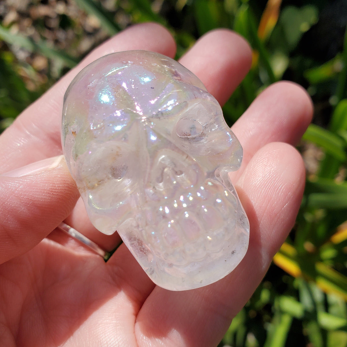Small Aura Quartz Skull - Counteracts Negative Energy, Magnifies Positive Energy - Carved Skull Stone Healing Crystal Gemstones