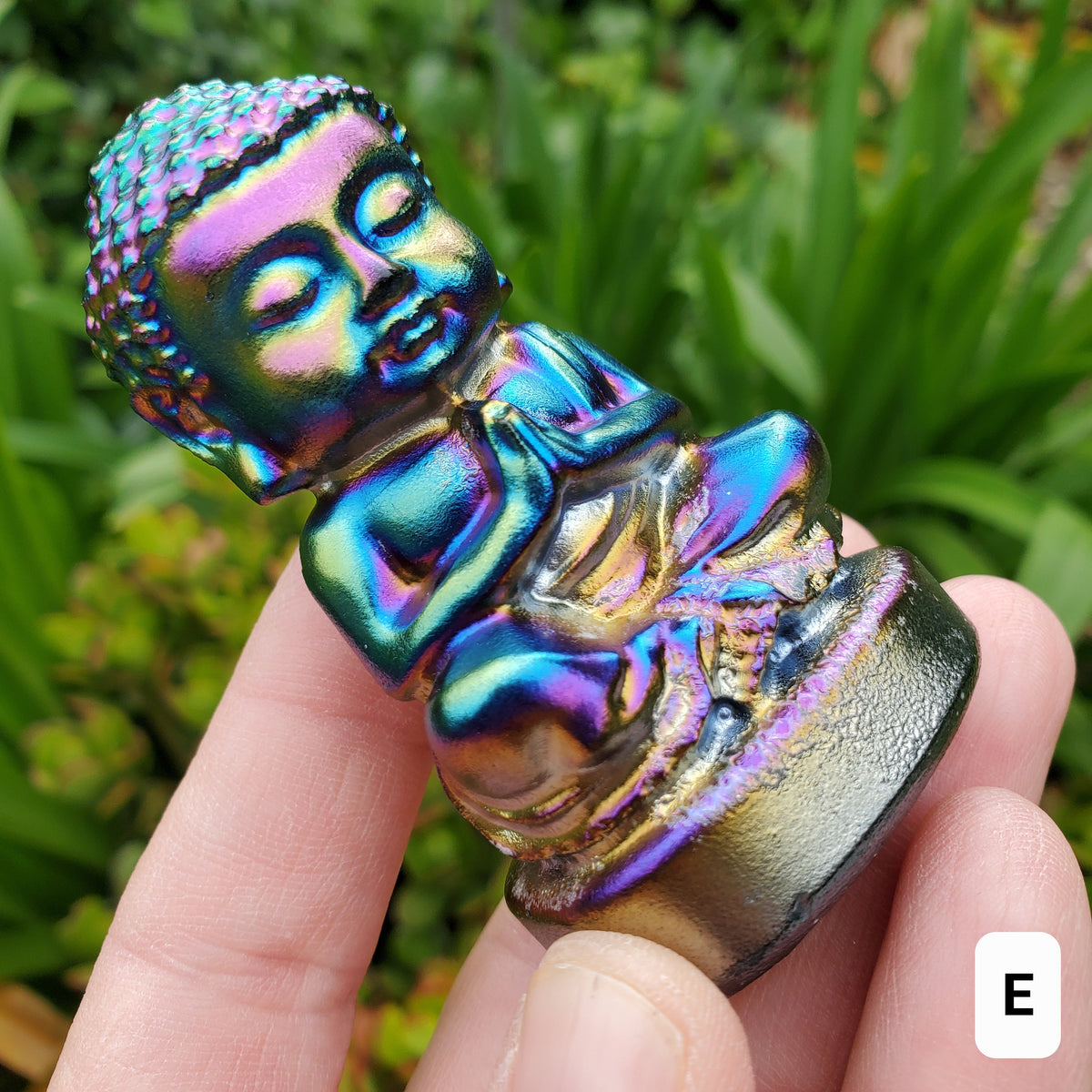 Aura Obsidian Buddha - Self Reflection, Release Negative Energies, Balance - Rainbow Aura Buddha Healing Crystals Gemstones