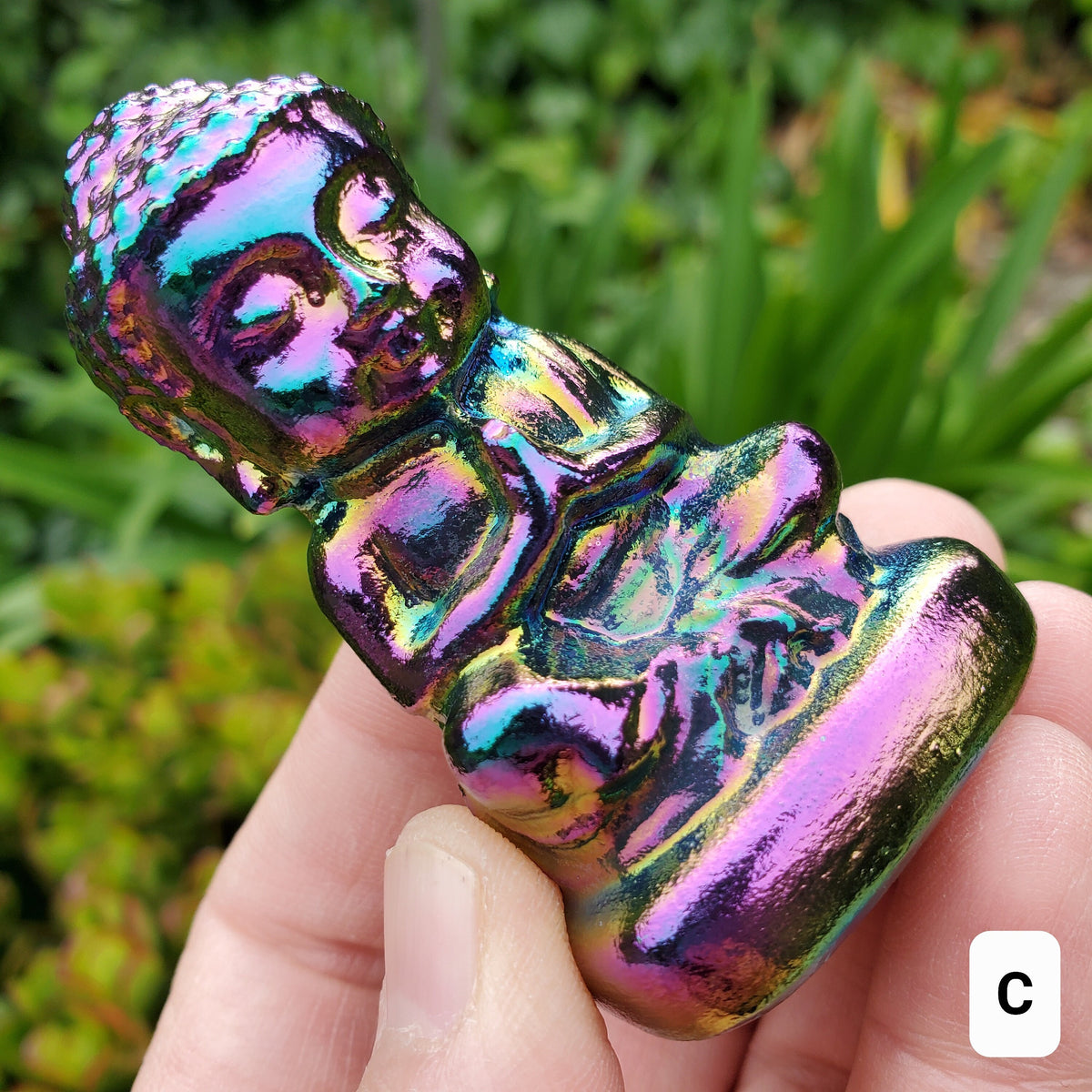 Aura Obsidian Buddha - Self Reflection, Release Negative Energies, Balance - Rainbow Aura Buddha Healing Crystals Gemstones