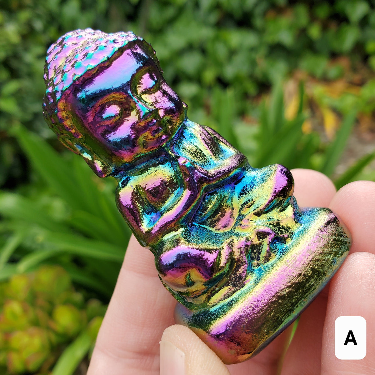 Aura Obsidian Buddha - Self Reflection, Release Negative Energies, Balance - Rainbow Aura Buddha Healing Crystals Gemstones