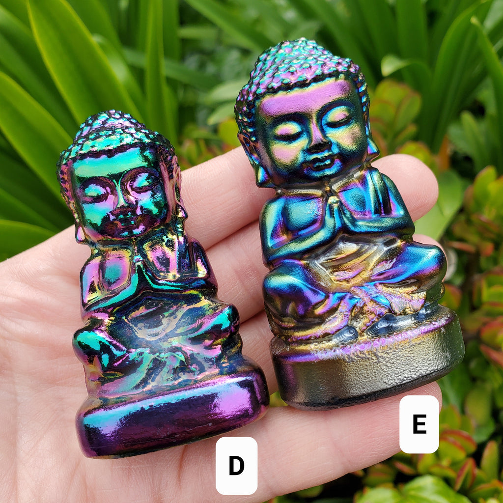 Aura Obsidian Buddha - Self Reflection, Release Negative Energies, Balance - Rainbow Aura Buddha Healing Crystals Gemstones