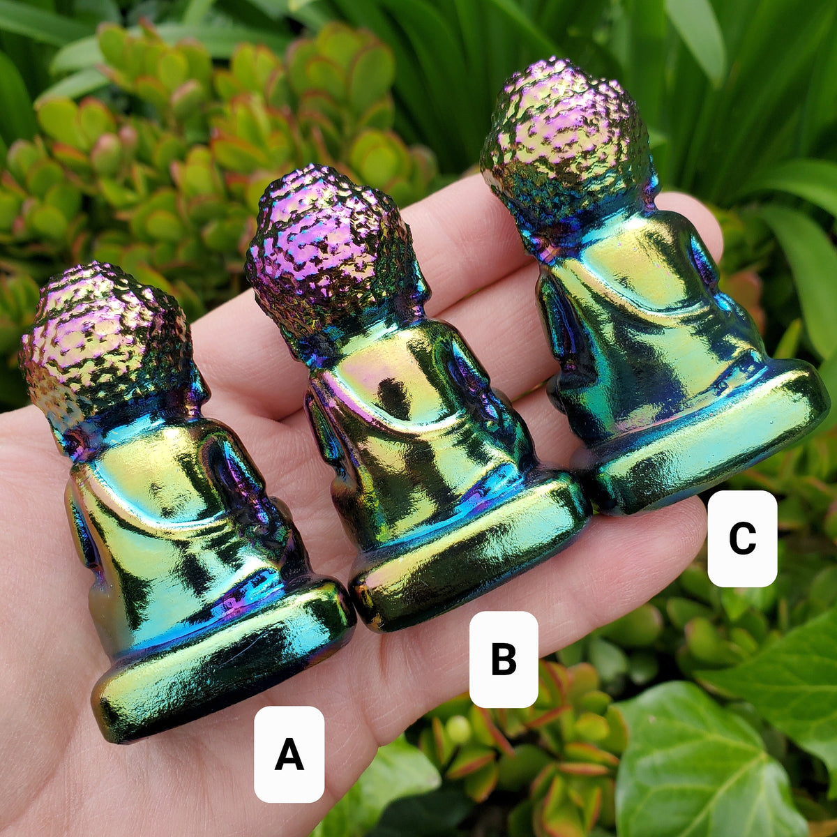 Aura Obsidian Buddha - Self Reflection, Release Negative Energies, Balance - Rainbow Aura Buddha Healing Crystals Gemstones
