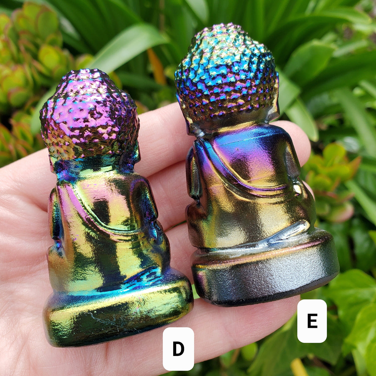 Aura Obsidian Buddha - Self Reflection, Release Negative Energies, Balance - Rainbow Aura Buddha Healing Crystals Gemstones